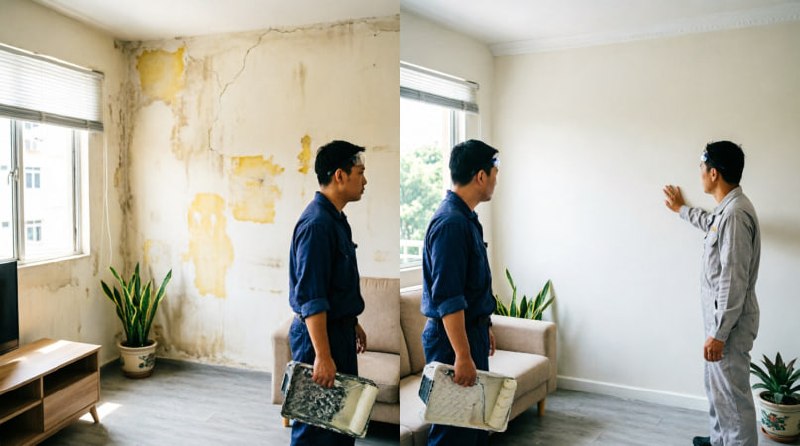 Before and after painting service inside a Singapore home